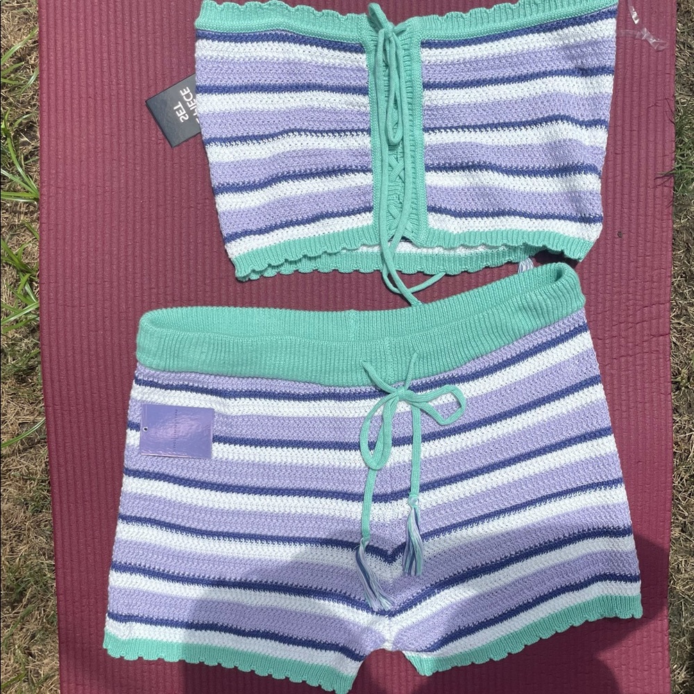 NWT perfect shorts set blue and white
